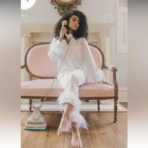 Bon Viviann Cloud Bridal White Feather Pajama Set | Wedding | Getting Ready